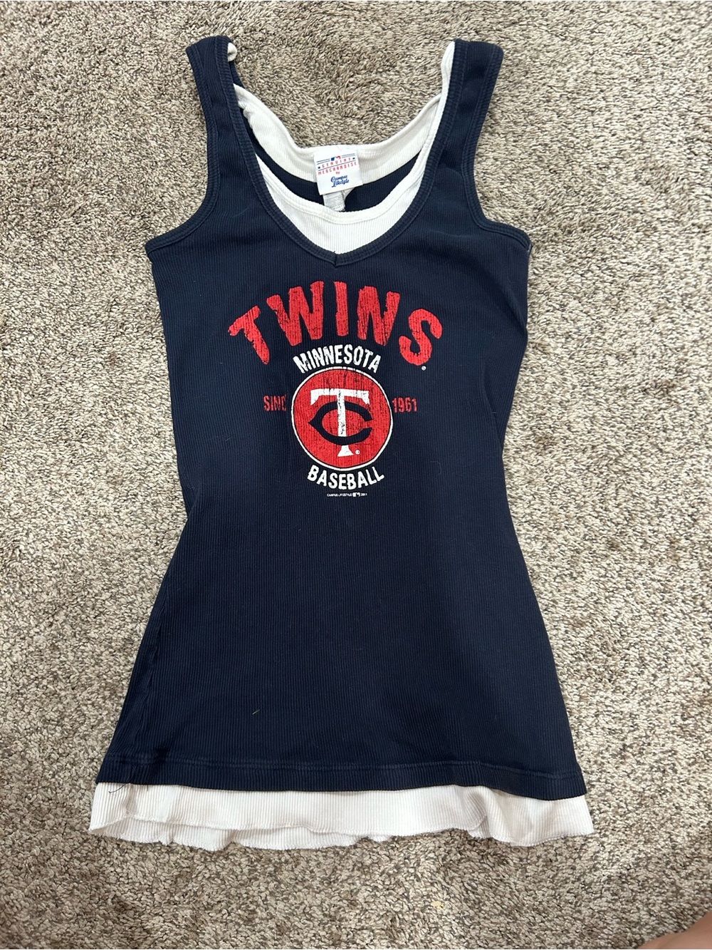 Minnesota Twins Navy Tank Top with Red Logo